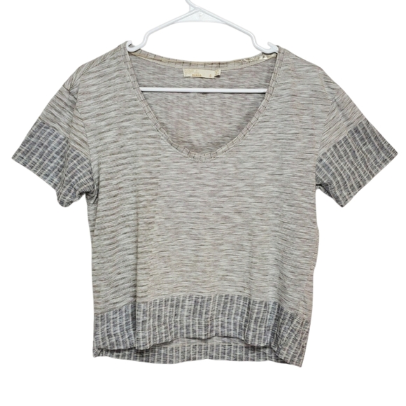 Prana Tops - 2529 * Prana Free Float Top Stripe Short Sleeve Tee Scoop Neck Gray Size S